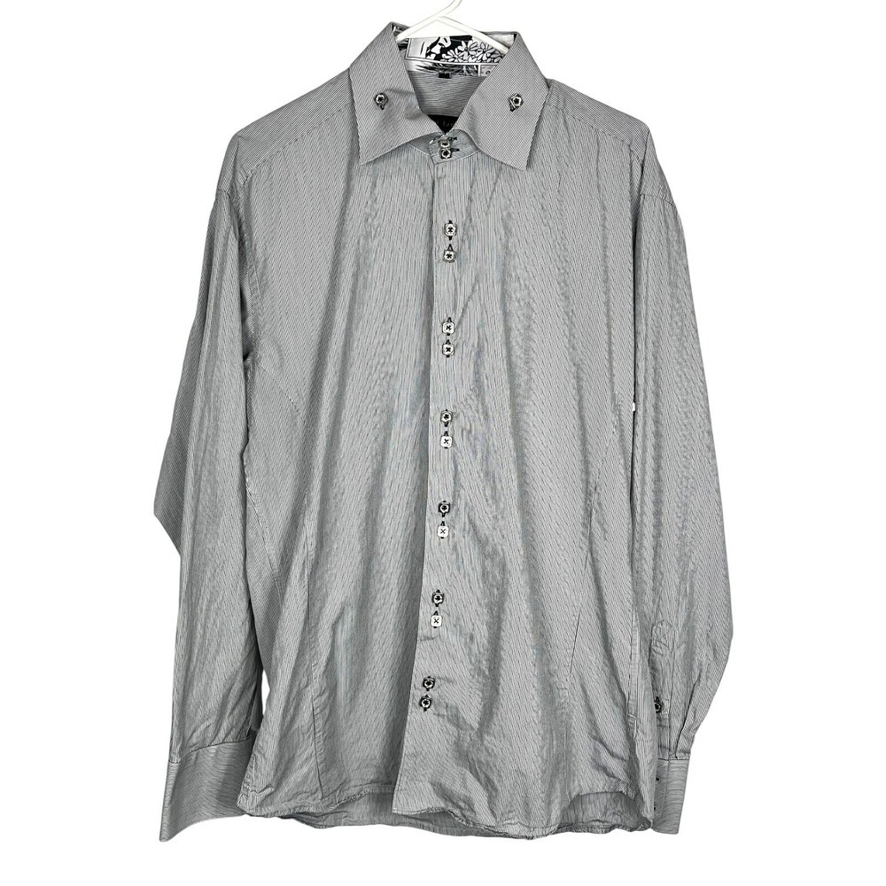 Jared Lang Men's Black White Micro Stripe Button Down Shirt Long Sleeve Sz Large
